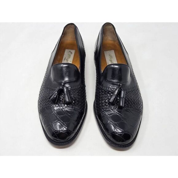 MEZLAN CARMEL BLACK CROCODILE LEATHER TASSEL LOAFERS SHOES WOVEN SPAIN SIZE 9 W main image 10